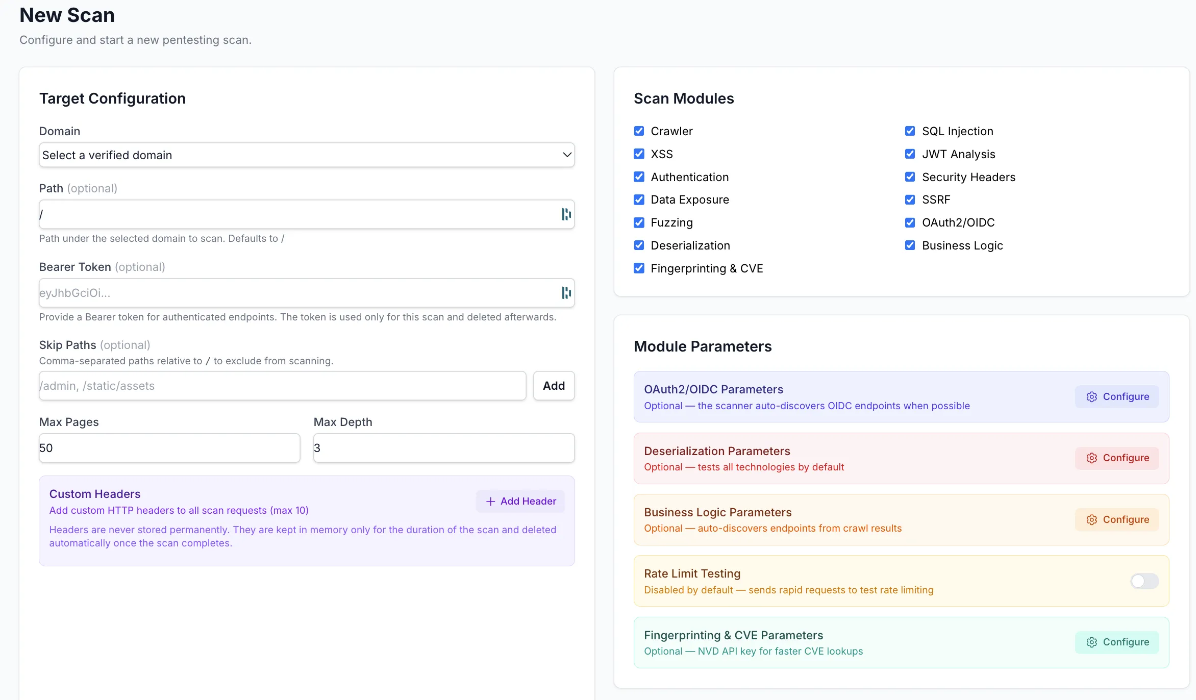 Dashboard — Security score gauge and scan overview
